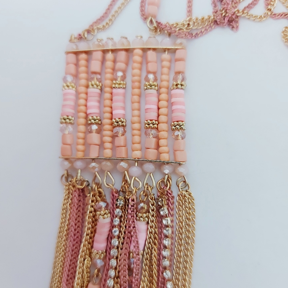 Double Chain Necklace with metal chain & beads
